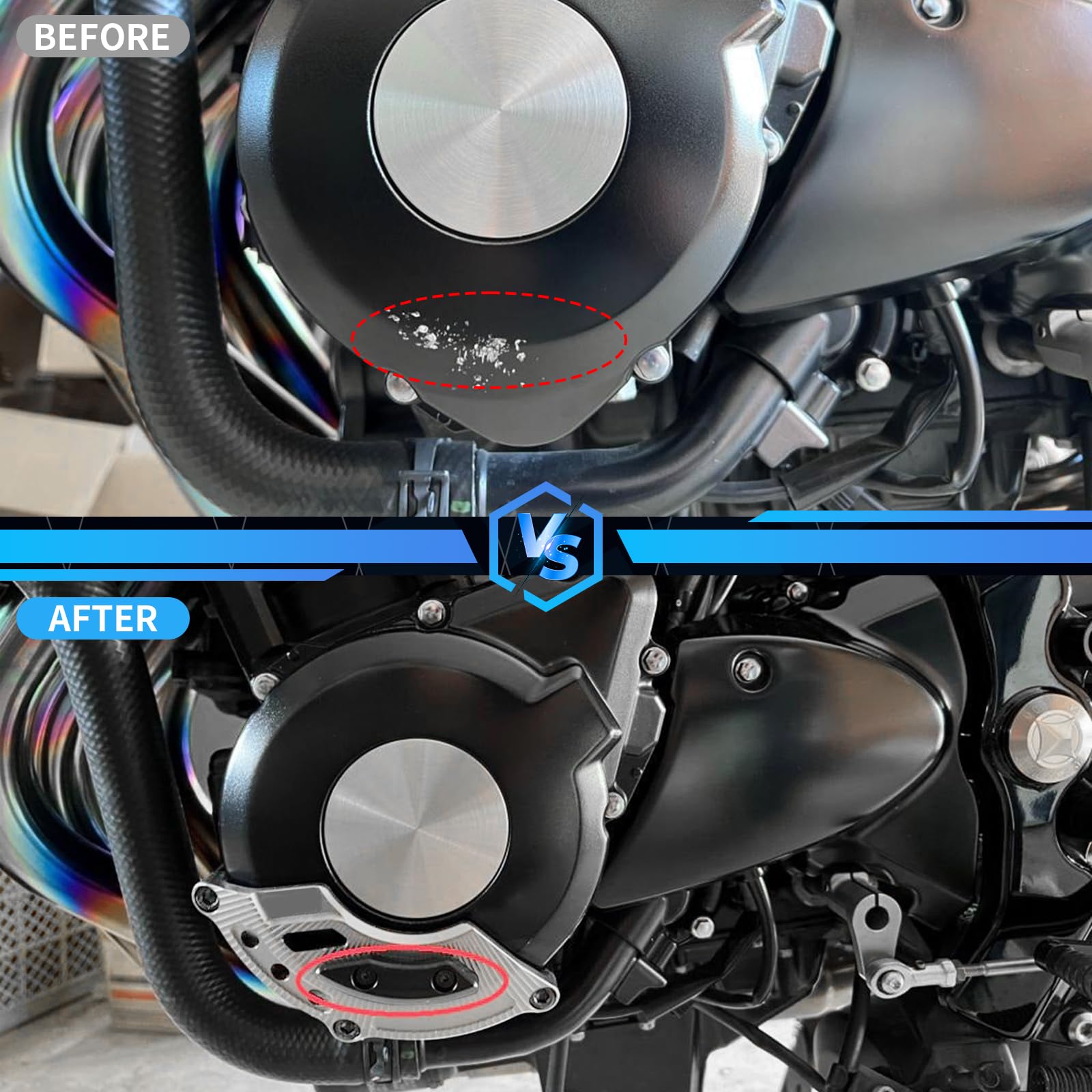 Motor Schutz Cover mit Kurbelgehäuse Abdeckung Kit - CNC Aluminium für Kawasaki Z900RS Z900 (Modell 2018-2024) (schwarz)