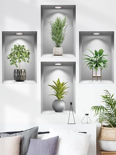 Miniatura 5 de Calcomanías creativas 3D de pared de plantas verdes, calcomanías de pared creativas para bricolaje, despegar y pegar, calcomanías adhesivas de pared