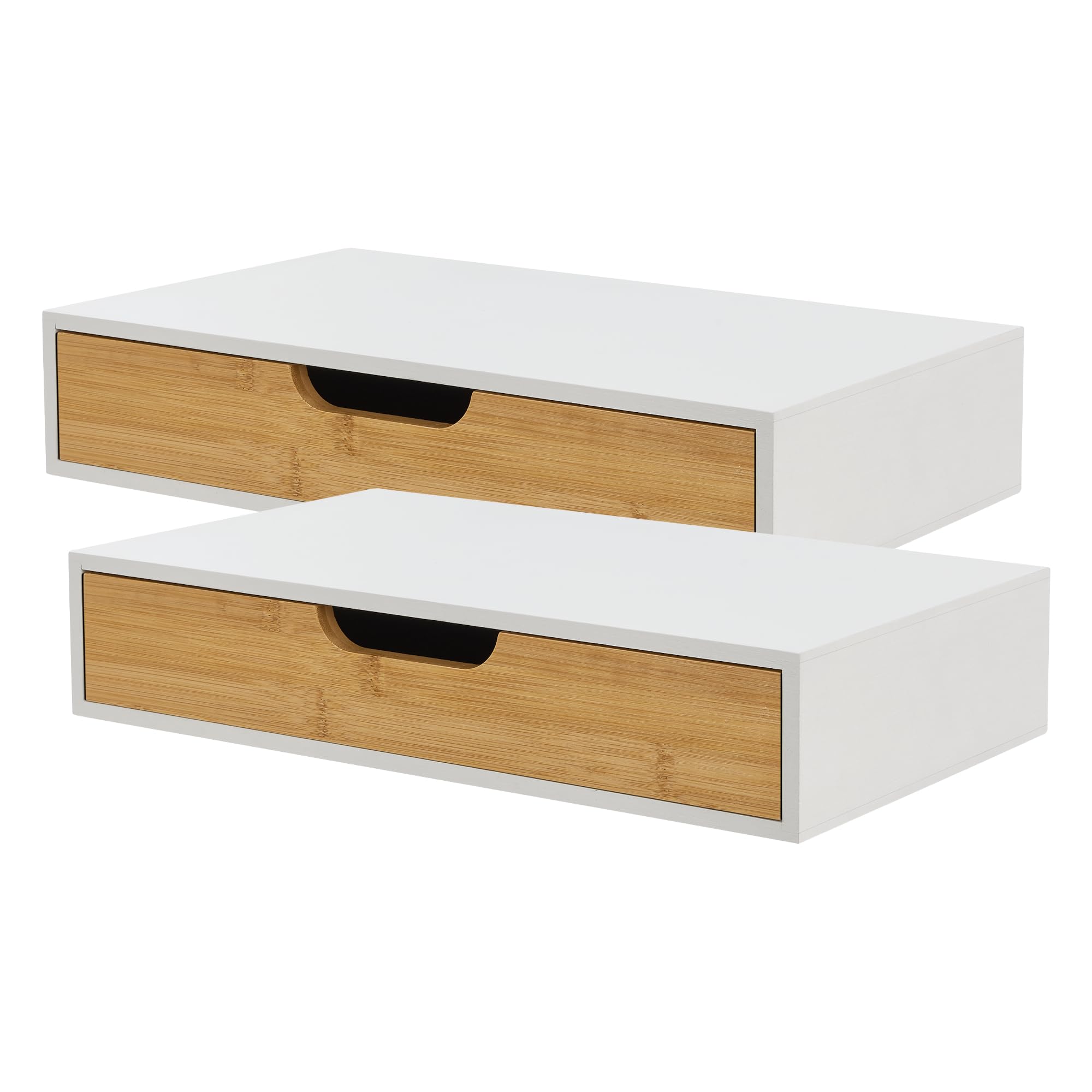 Mensola A Muro Con Cassetto – 2 Pezzi, Bianco MDF, Per Camera E Ufficio (40x23,5x10 Cm O 60x23,5x10 Cm)