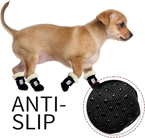Miniatura 10 de Aufeeky Botas para perro zapatos de vellón para perros pequeños botas de perro con suela antideslizante y protectores de patas botines de nieve de