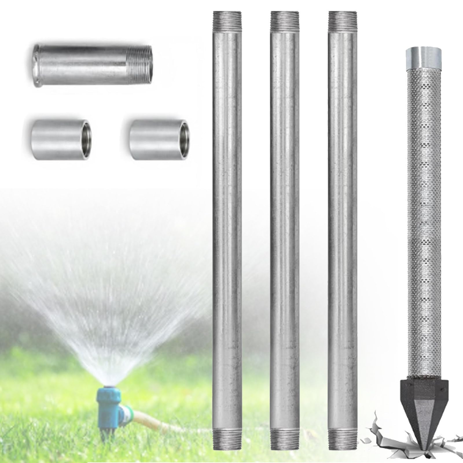 Sand Point Well Kit 1-1/4″, Stainless Steel Drive Point Well with 36-inch 60 Mesh Screen & 5 Galvanized Drive Pipes, Heavy Duty Shallow Well Point Kit for Soft Soil DIY Water Supply 4M-NoWaterPump