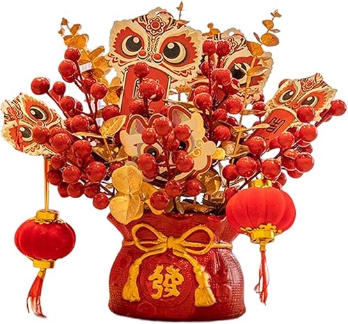 Fenteer Adornos de decoración de Año Nuevo chino centro de mesa festival de primavera regalo de inauguración de la casa color rojo para escritorio