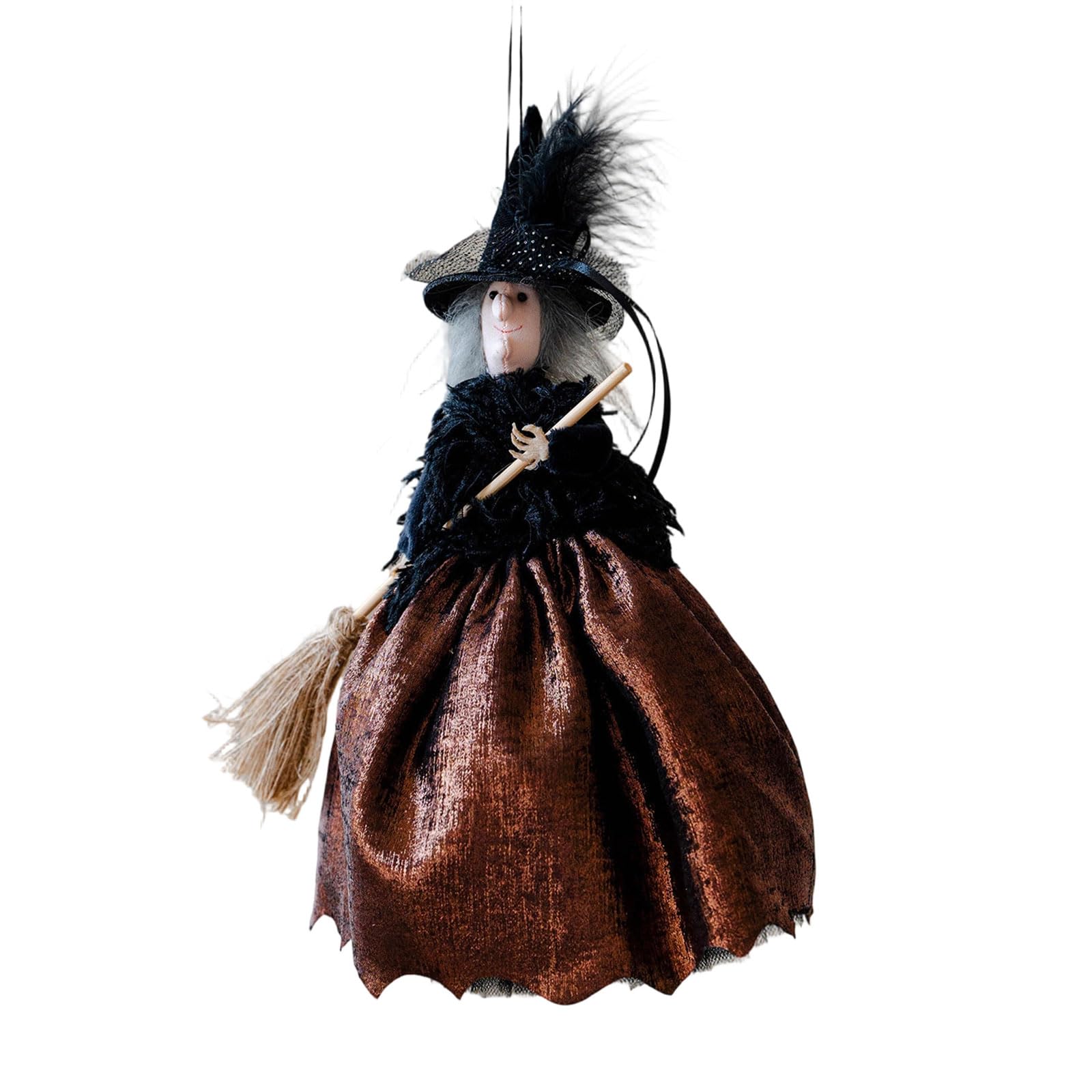 Witch with Broom Collectible Figure Hanging Decoration for Home Wall Tree Door Halloween Party Ornament Necromancer Brush Decoration