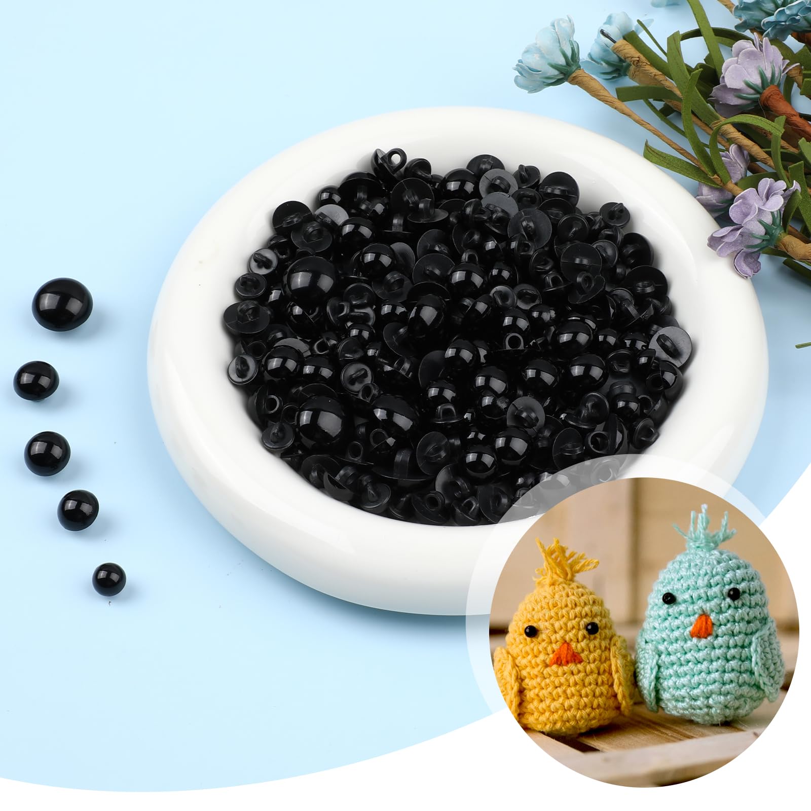 PH PandaHall 298 Pezzi 6 Dimensioni plastica Nera Occhi di Sicurezza Solidi Cucito Artigianato Occhi Bottoni per Coniglio Pasquale Orso Pupazzo Peluche Animale, 8,3 mm-12,9 mm
