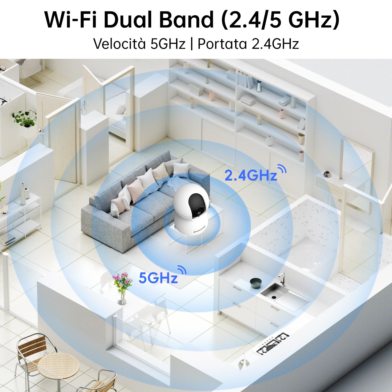 2K Telecamera WiFi Interno, Videocamera Sorveglianza WiFi 2.4/5GHz | Telecamera Interno Casa con Visione Notturna, Rilevamento Movimento, Inseguimento Automatico, Audio Bidirezionale​ (2 pezzi)