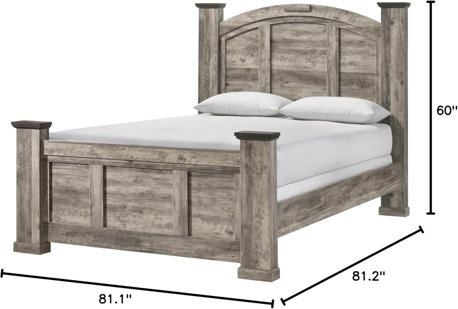 Generic Rustic Gray Poster Bed King Size 1pc Panel Bed Wooden Bedroom Furniture, Grey