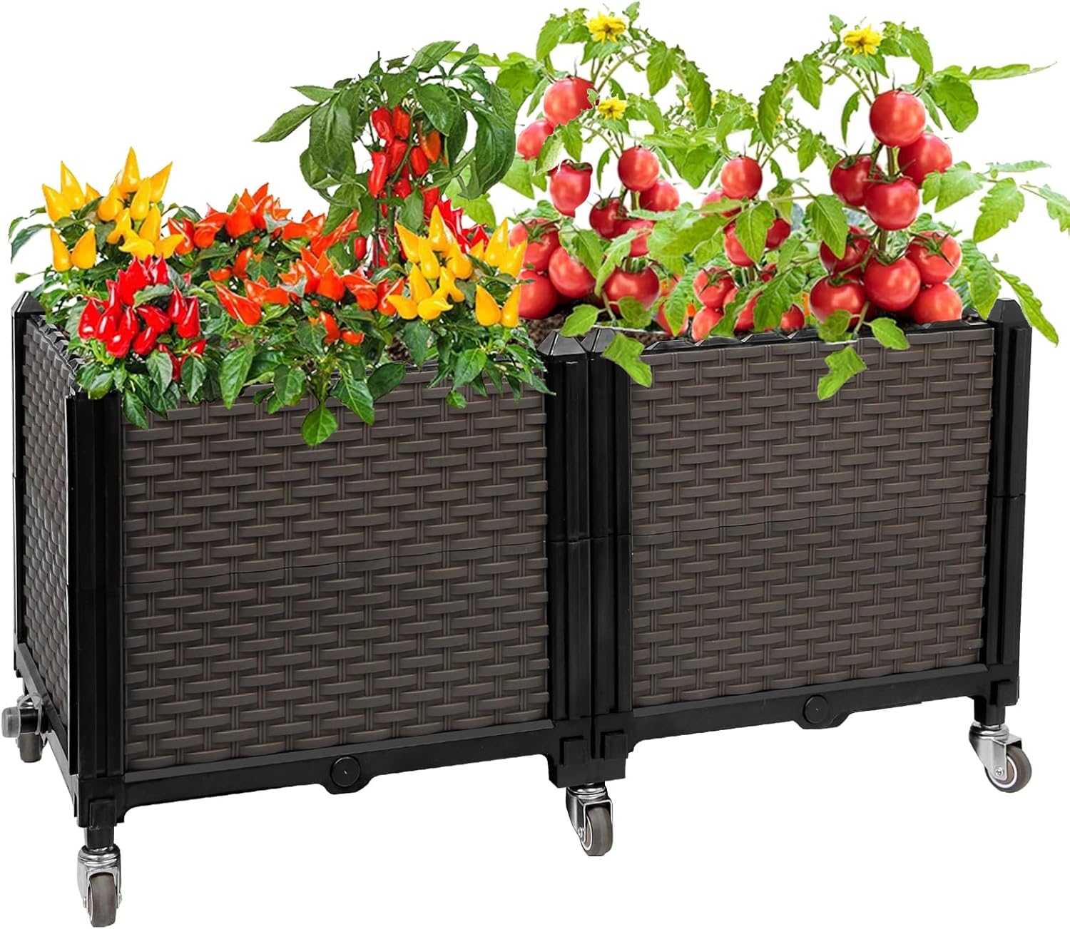 Raised Plant Box with Wheels 31.5"x15.7"x16.1", Raised Beds for Gardening Self Watering, Durable Metal Lockable Casters, Rectangular Garden Planter Perfect for Garden Patio Balcony Deck L 32”xW 16”xH 16”/with wheel