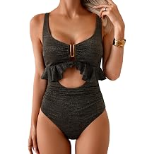 B2prity Womens One Piece Swimsuit Tummy Control Ruffled Bathing Suit | Tie Back,Adjustable Straps,Soft Removable Cups for beach, pool and vacation wear