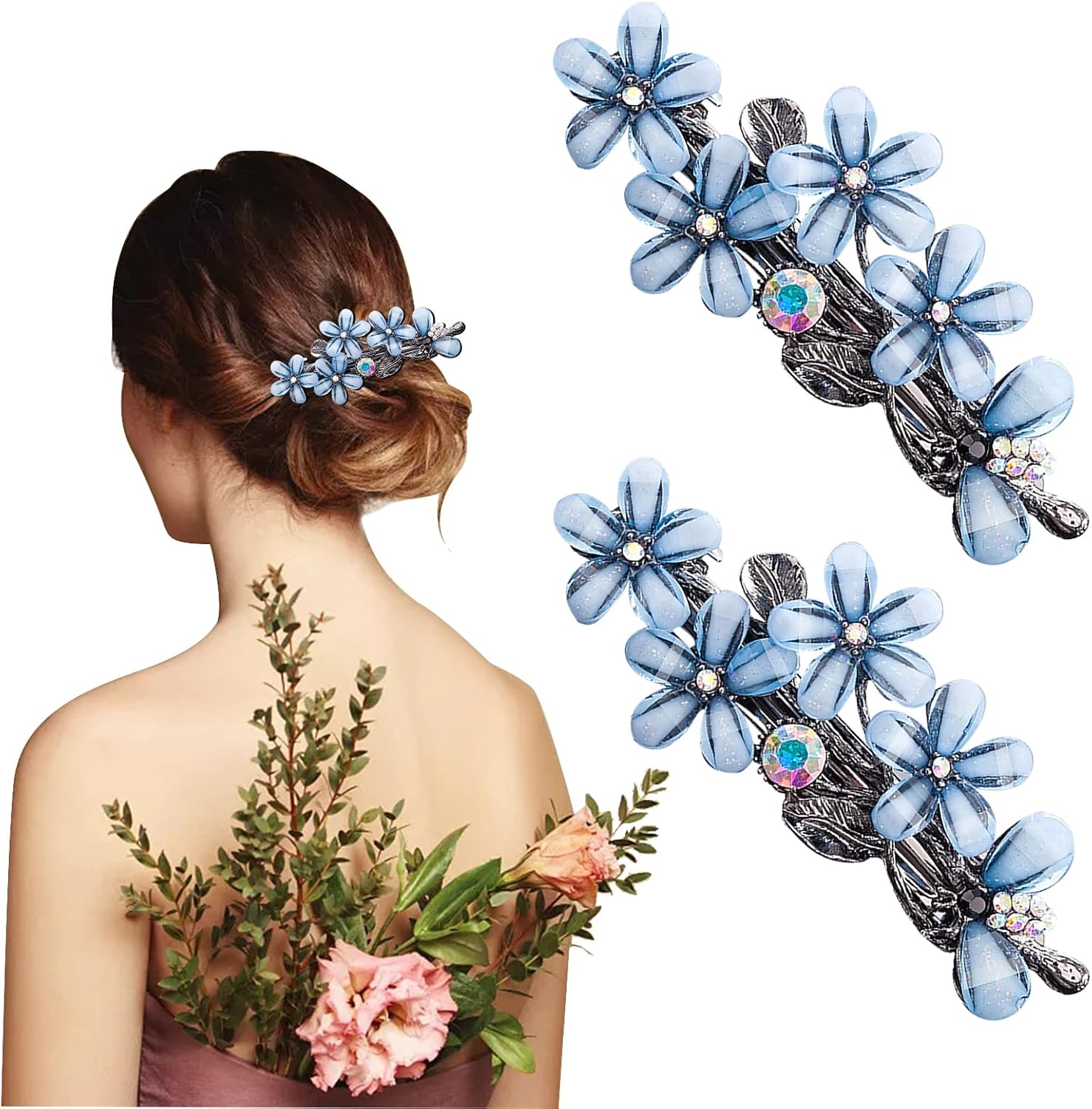 Diamond Hair Clips, 2 Pcs Flower Hair Barrettes Hair Accessories for