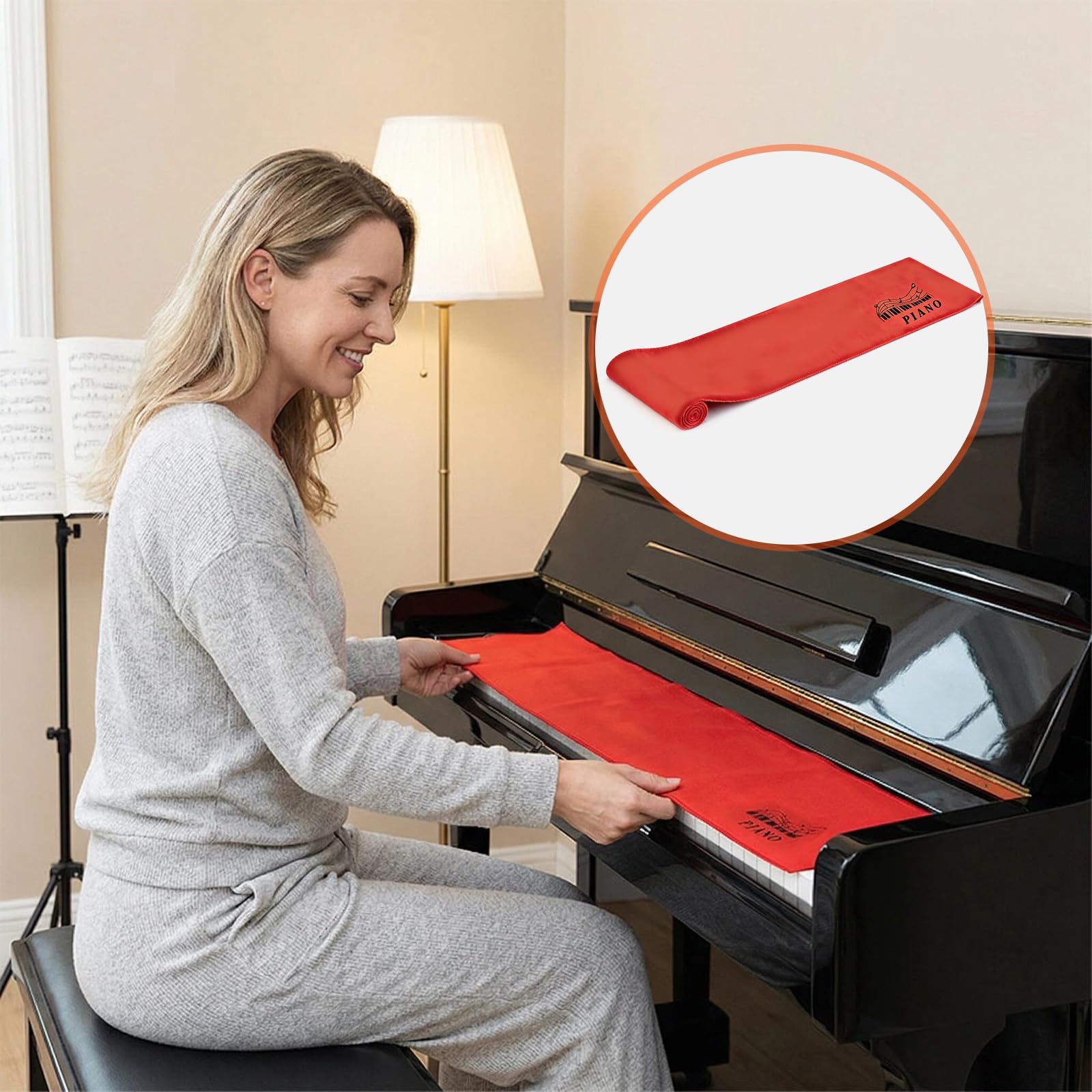 Piano Clavier Flanelle Piano Clé Couverture Tissu Protection pour Piano à 88 Touches Couverture de Piano Électrique Numérique Tissu de Couverture de Piano de Protection (rouge)