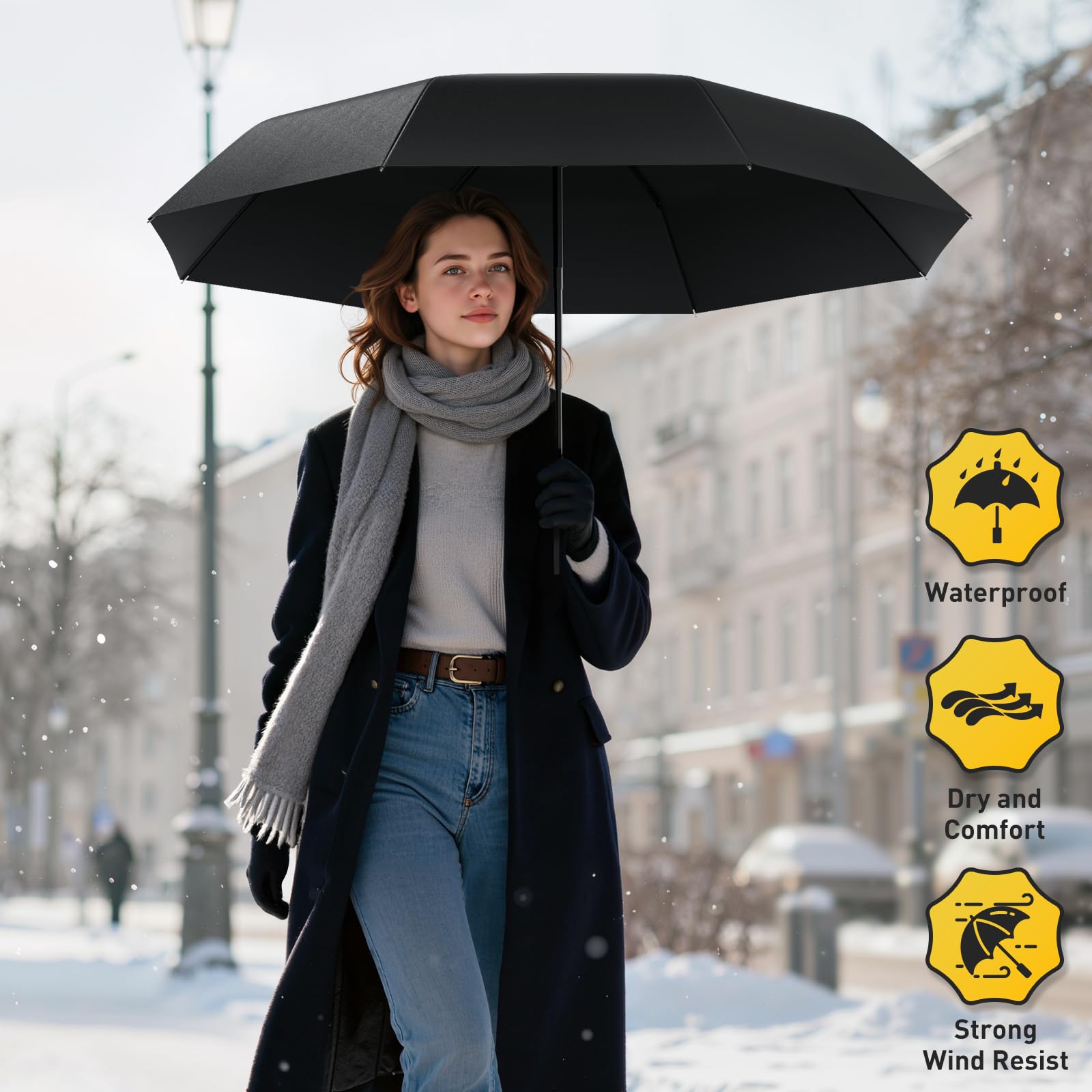 Windproof Travel Umbrella, Compact Umbrella, Car Umbrellas for Rain & Sun, 8 Fiberglass Ribs for Strong UV & Wind Resistance, Portable, Lightweight, Vent, Easy Automatic Open/Close