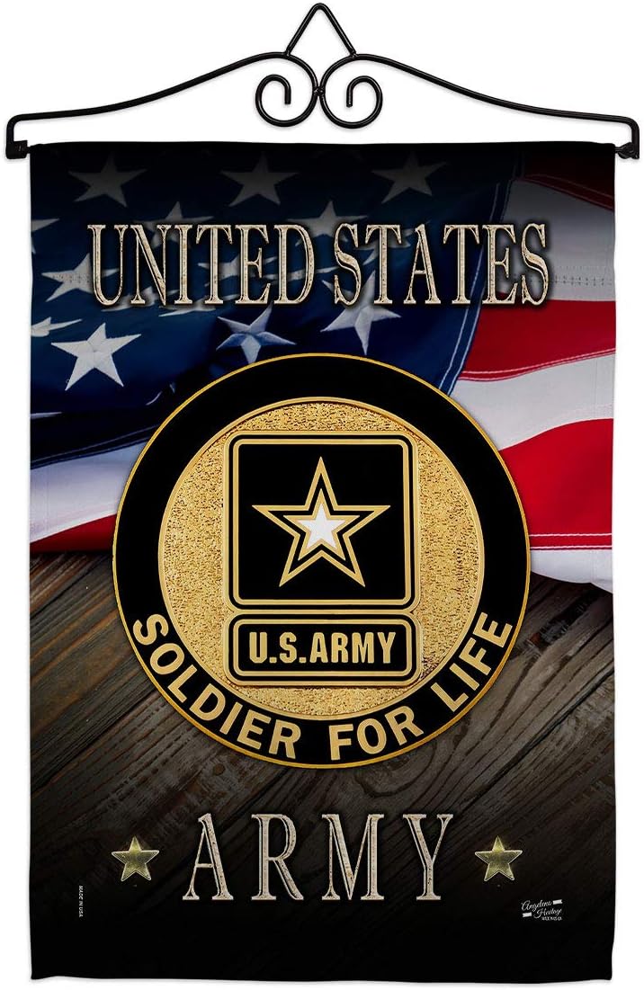 US Army Soldier for Life Garden Flag Set Wall Hanger Armed Forces Rangers United State American Military Veteran Retire Official Small Gift Yard House Banner Double-Sided Made in USA 13 X 18.5