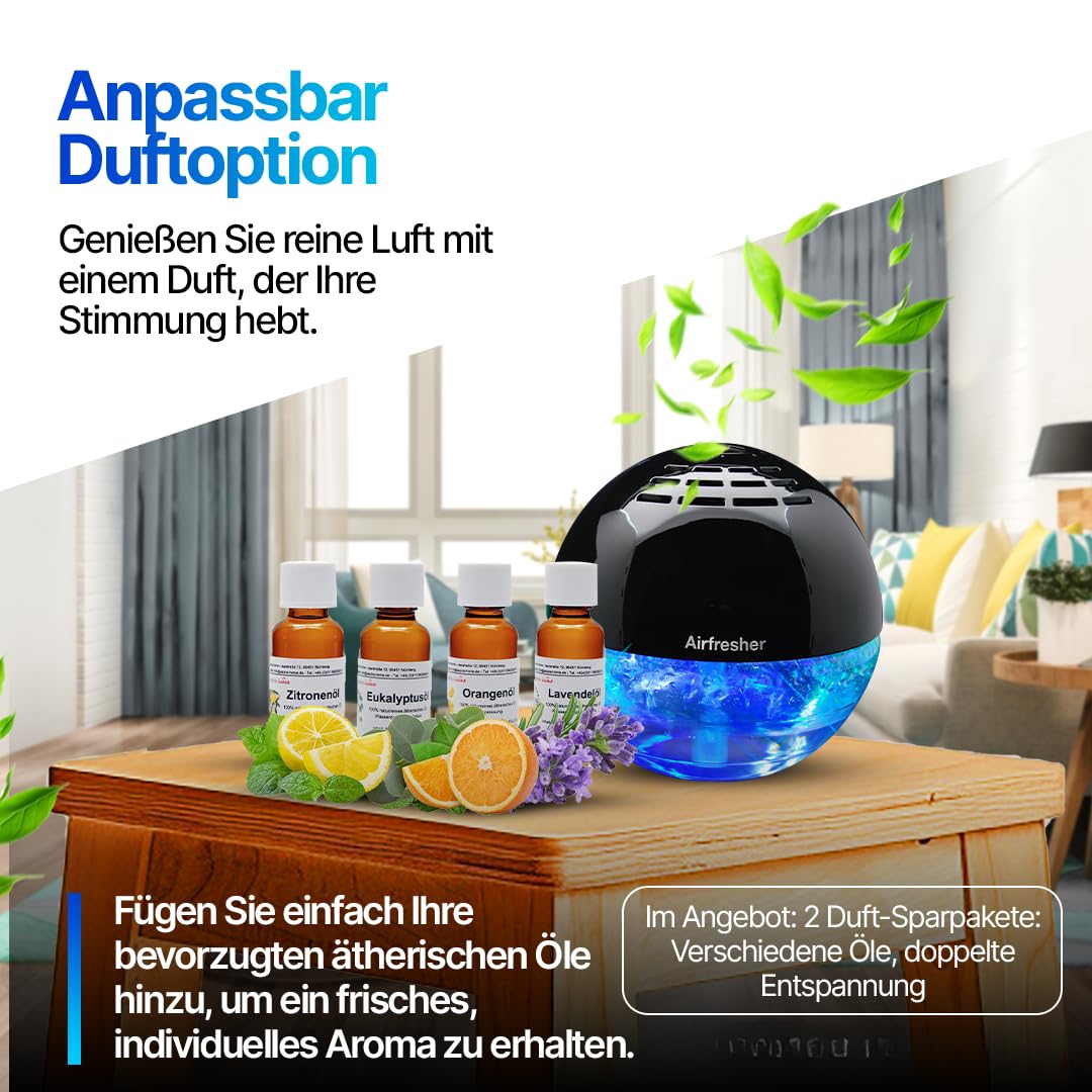 Aspira Home Lufterfrischer mit Ionisator - Duftzerstäuber - Airfresher bowl inkl. 4 Duftöle Eukalyptus, Zitrone, Orange und Lavendel je 30ml