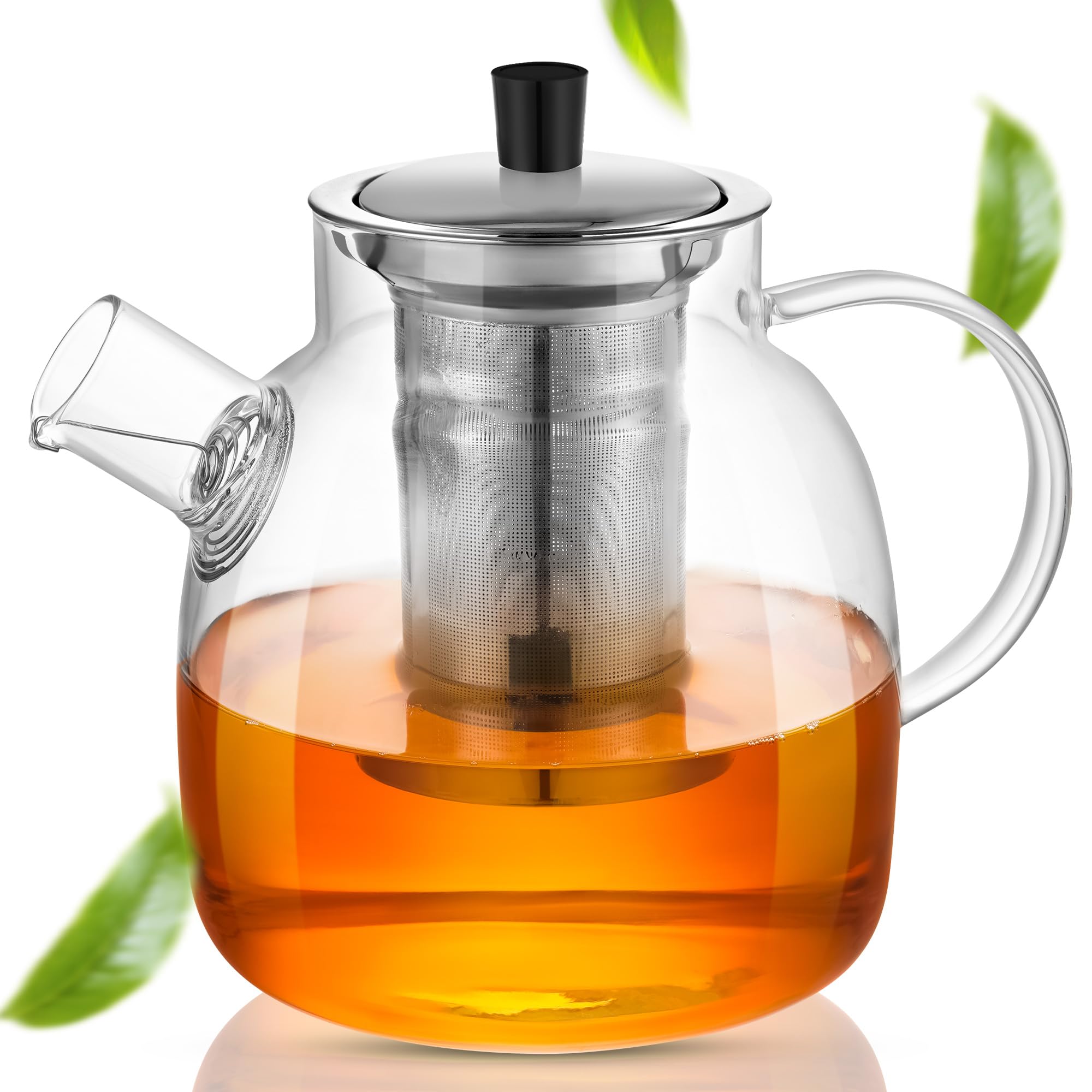 1500ml Teekanne mit Siebeinsatz, Teekanne Glas Aus Hitzebeständigem Borosilikatglas, Wasserkaraffe Geeignet Zum Aufbrühen Von Tee, Blumentee, Früchtetee, Kräutertee Und Teebeuteln, Einfache Reinigung