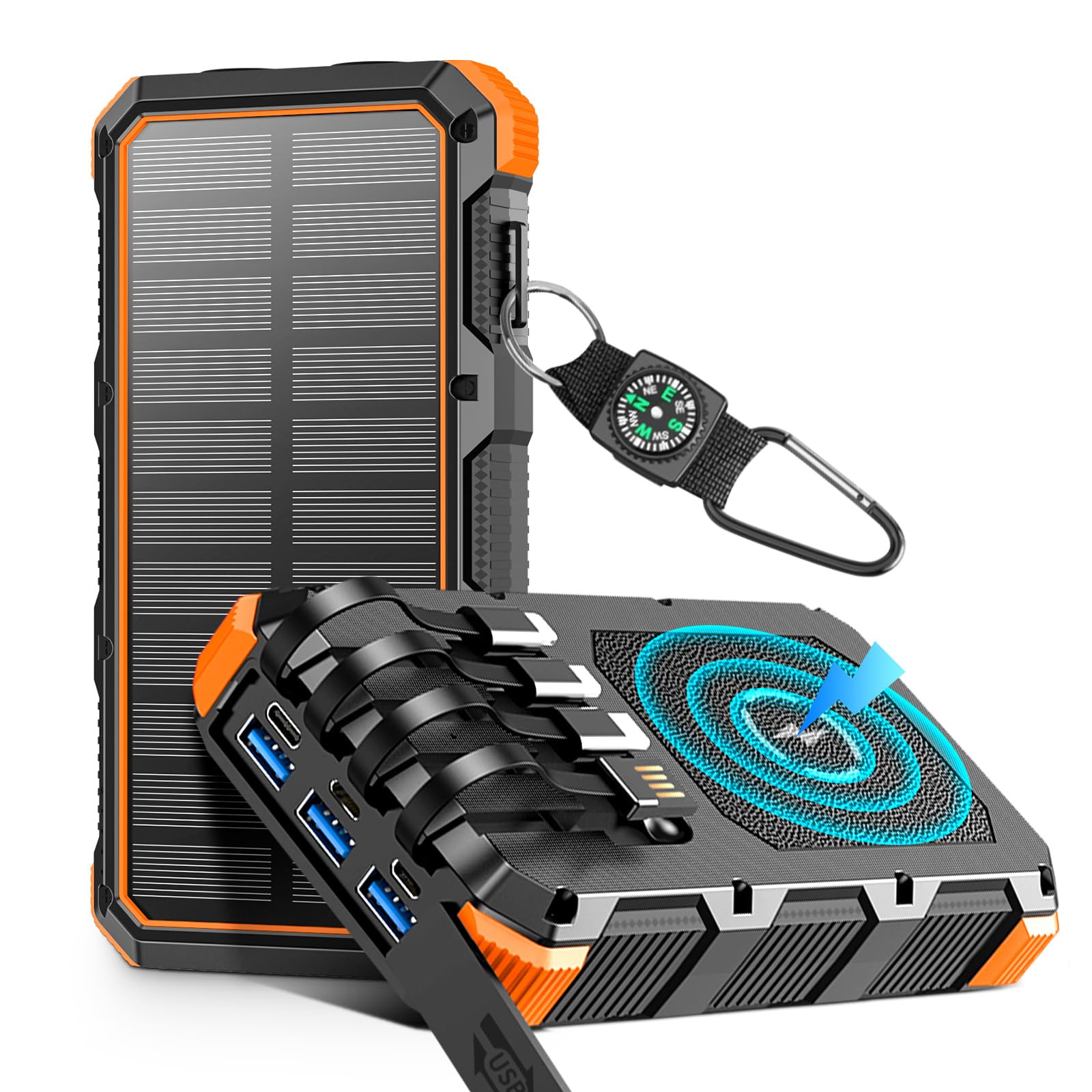 Solar Charger Power Bank 49800mAh Wireless Charger QC 3.0 Fast Charging Power Bank 8 Outputs 4 Inputs Solar Portable Charger Compatible with All Mobile Devices,SOS/Strobe/Strong Flashlights