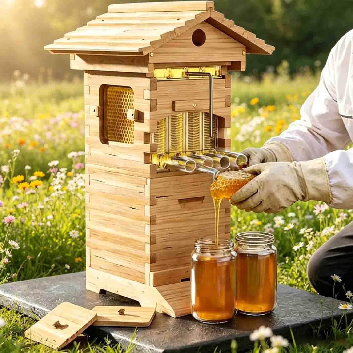 GLBMXDD Bee Hives Boxes Starter kit, Beekeeping Equipment, Ideal for Honey Production, with Upgraded Auto Frame Comb-Beehive Box,for backyard beekeeping or small-scale apiaries