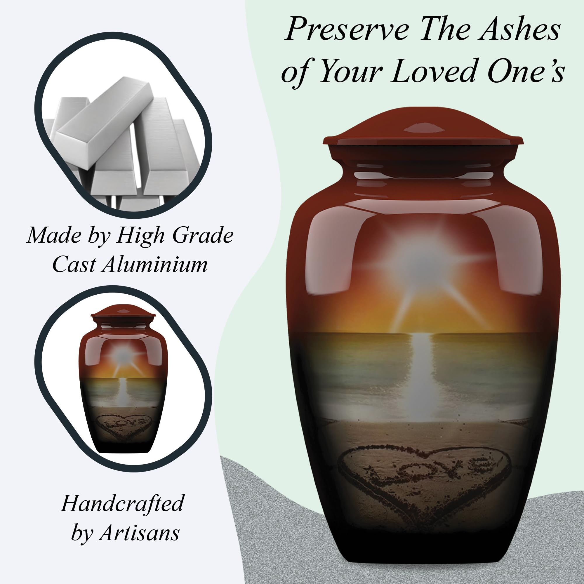 Urnas de cremación para adultos, urnas de cremación extragrandes para cenizas humanas, completamente hechas a mano con volumen de 320 pies cúbicos. con bolsa de protección de terciopelo.