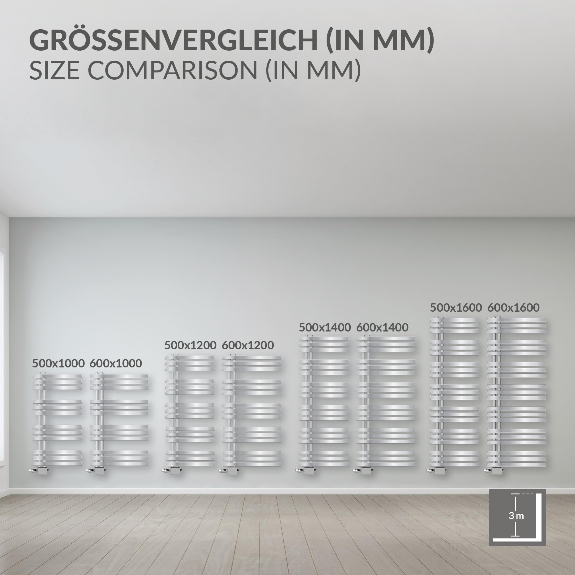 ECD Germany Radiatore da Bagno a Pannello Iron EM Design Scaldasalviette - 500x1200 mm - Cromato - Radiatore Scaldasalviette Asciugabiancheria 500x1200 mm