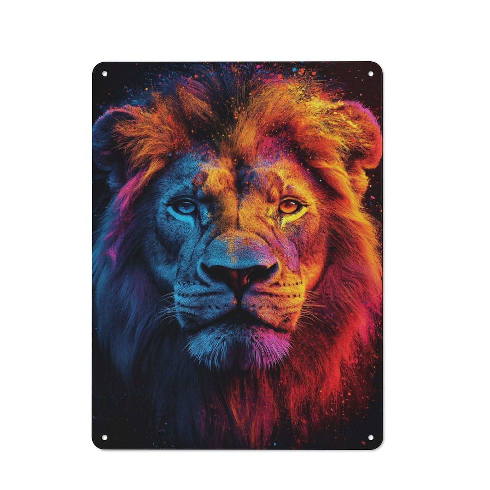 Junmoney Style-17 Rustic Tin Sign 40X30cm Featuring Colorful Lion Portrait(2) For Garage Or Workshop, For Garage, Workshop And Man Cave Decoration