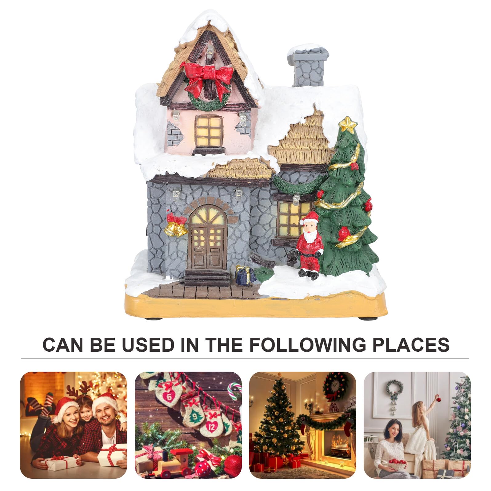 SOIMISS Casa Decorativa Navideña de Resina Luces Led, Adorno Navideño Delicado para Ventana y Oficina Que CREA Ambiente Festivo