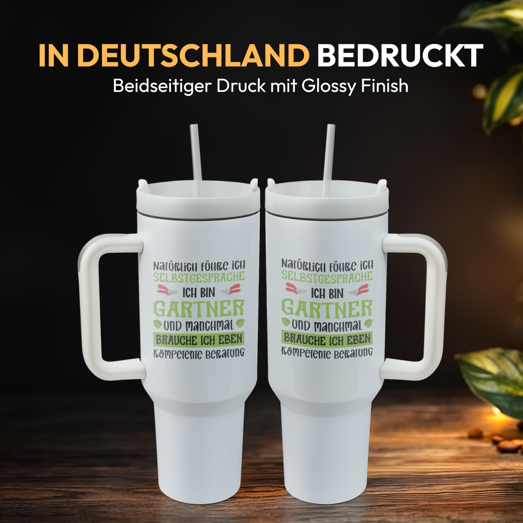 XXL Thermobecher Geschenk für Gärtner – Lustiges Geburtstagsgeschenk & Vatertag – Edelstahl Trinkflasche, Weiß mit Selbstgespräche Spruch (WIEDERVERWENDBAR)