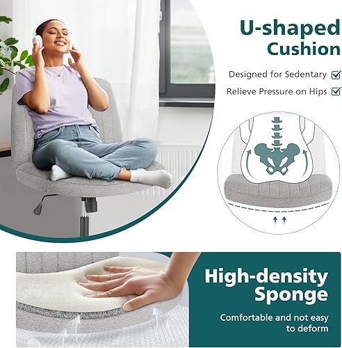 Miniatura 3 de OLIXIS Sillas de patas cruzadas, sin brazos, sin ruedas, asiento ancho, altura ajustable, giratorio, acolchado, tela acolchada, asiento de