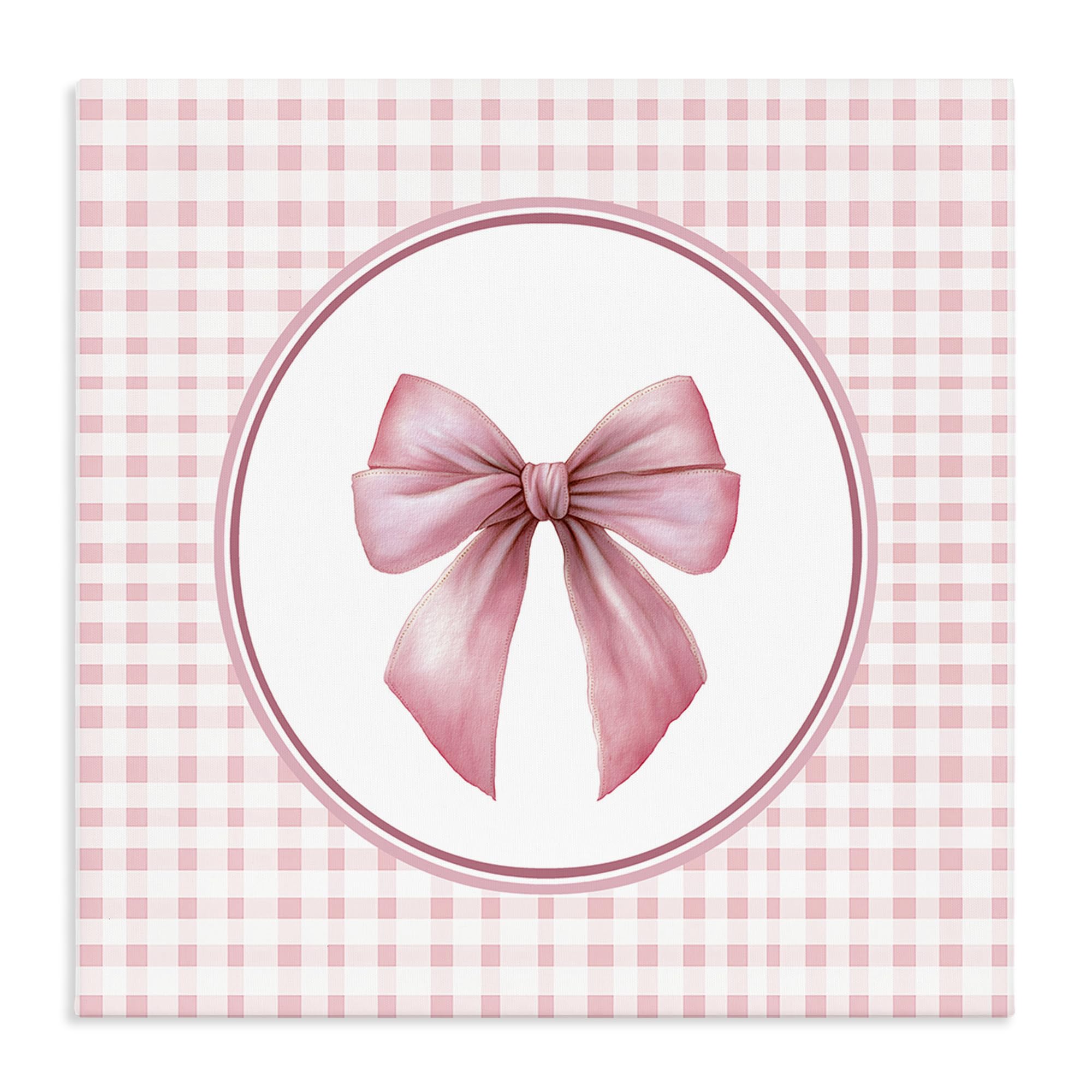 'Pink Bow with Circular Gingham'| Canvas Art