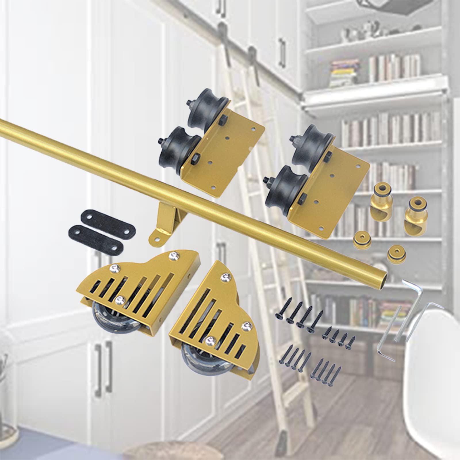Kit rail doré échelle coulissante bibliothèque pour salon moderne