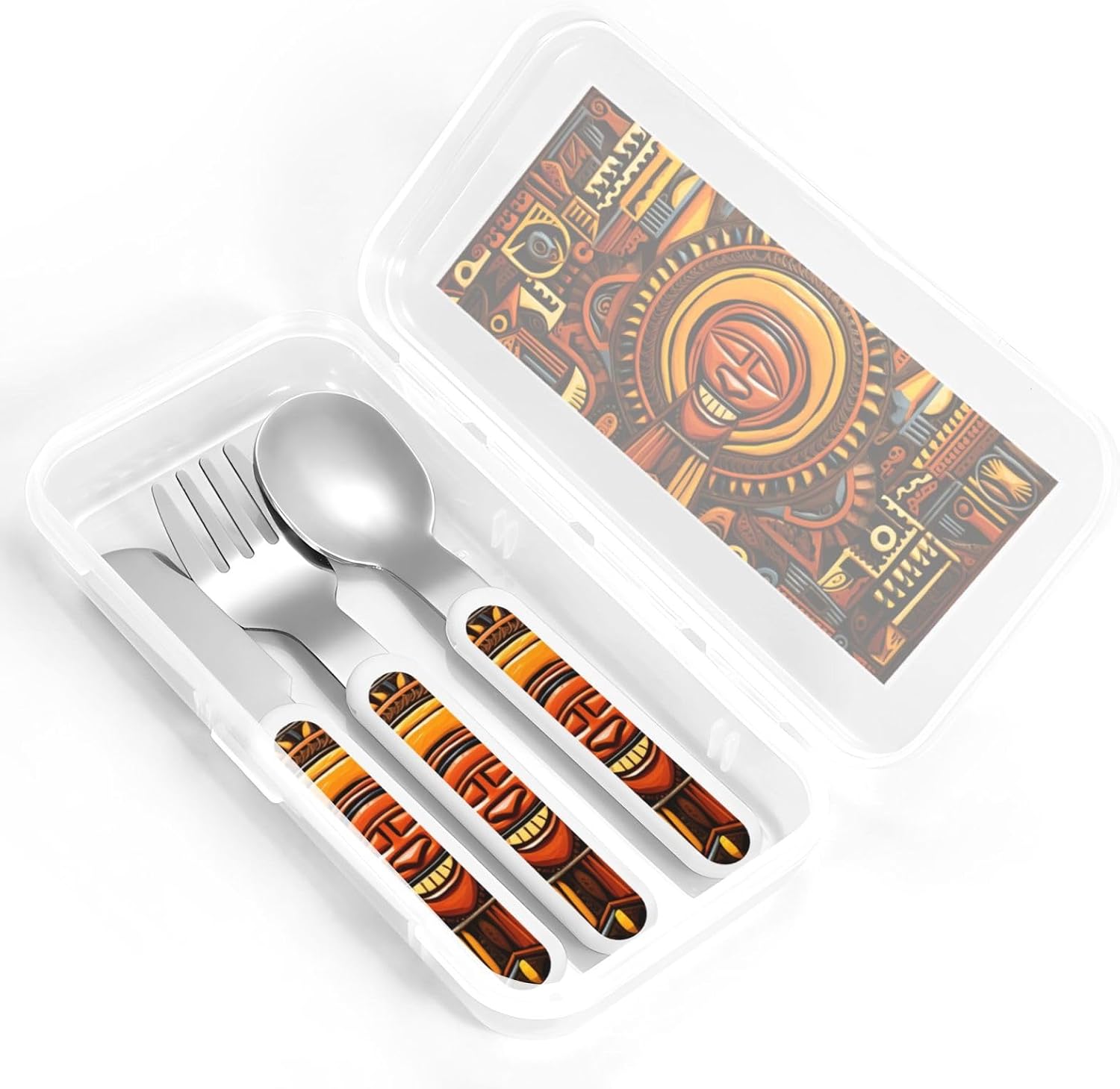 National Pattern Print Stainless Knife Spoon Fork 3-Piece Set,Flatware Cutlery Set With Storage Case