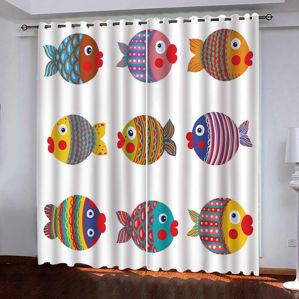 Rideaux occultants pour salon et draperies blanches motif poisson 132x175