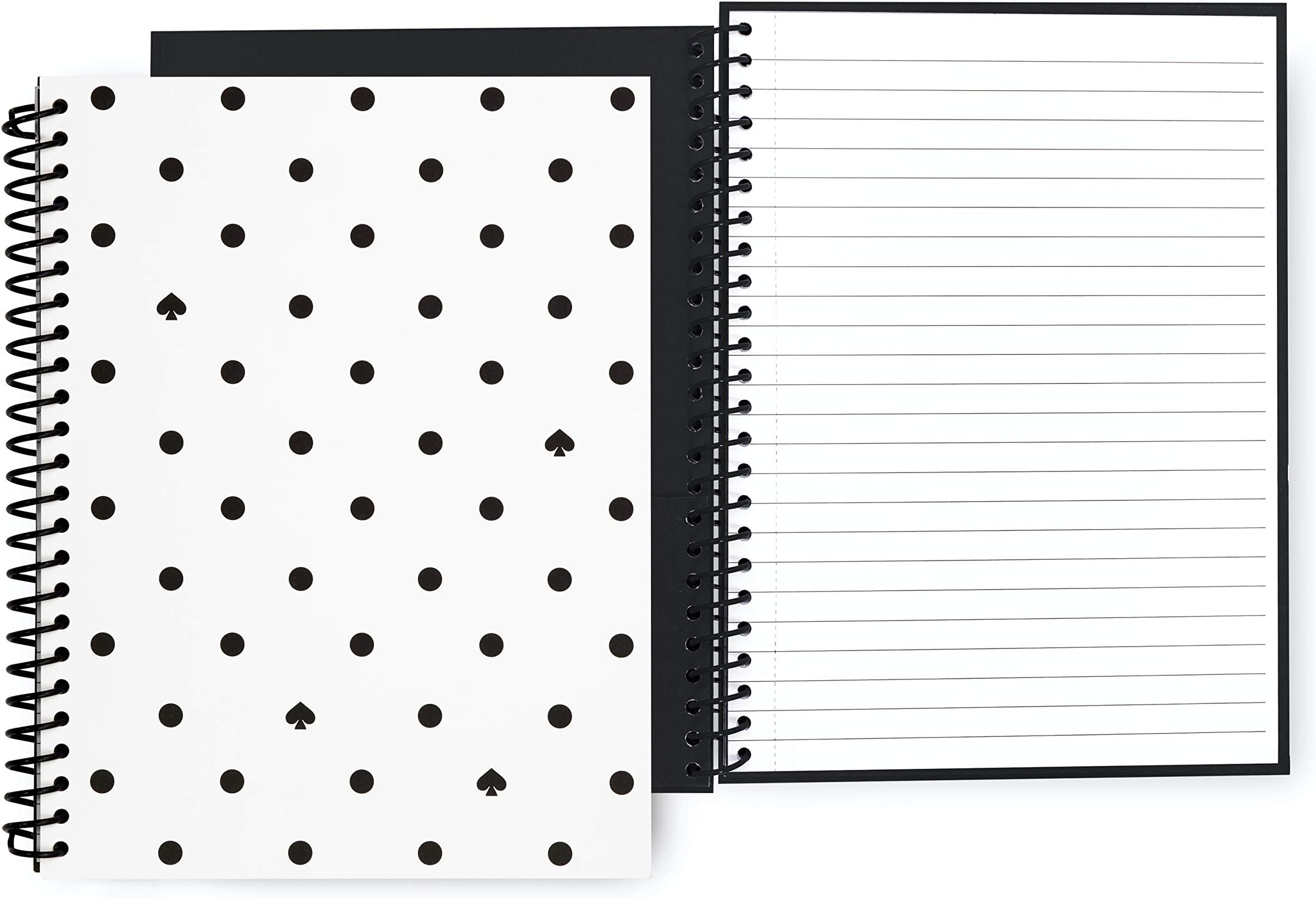 Black/White Mini Spiral Notebook, 8.25" x 6.75" Journal Notebook with 112 Lined Pages, Black Spade Dot