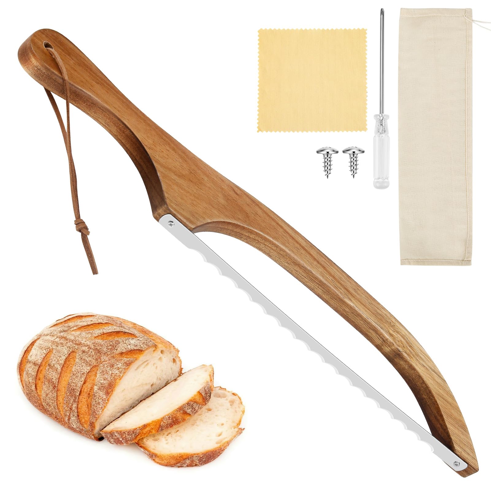 Aazon.co: Bread Bow Knife For Hoeade Bread, Wooden Sourdough Bread - View #3