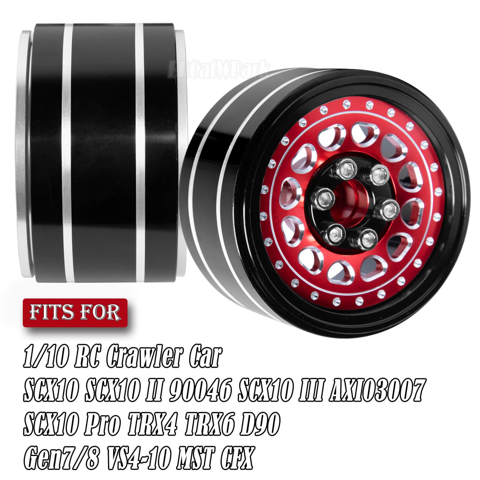 RC 2.2 Beadlock Roues réglables 4 jantes décalées pour voiture à chenilles Axial 1/10 SCX10 AMG 6x6 TRX4 Redcat Gen8 Redcat Everest Gen 7 Pro RC Crawler, rouge