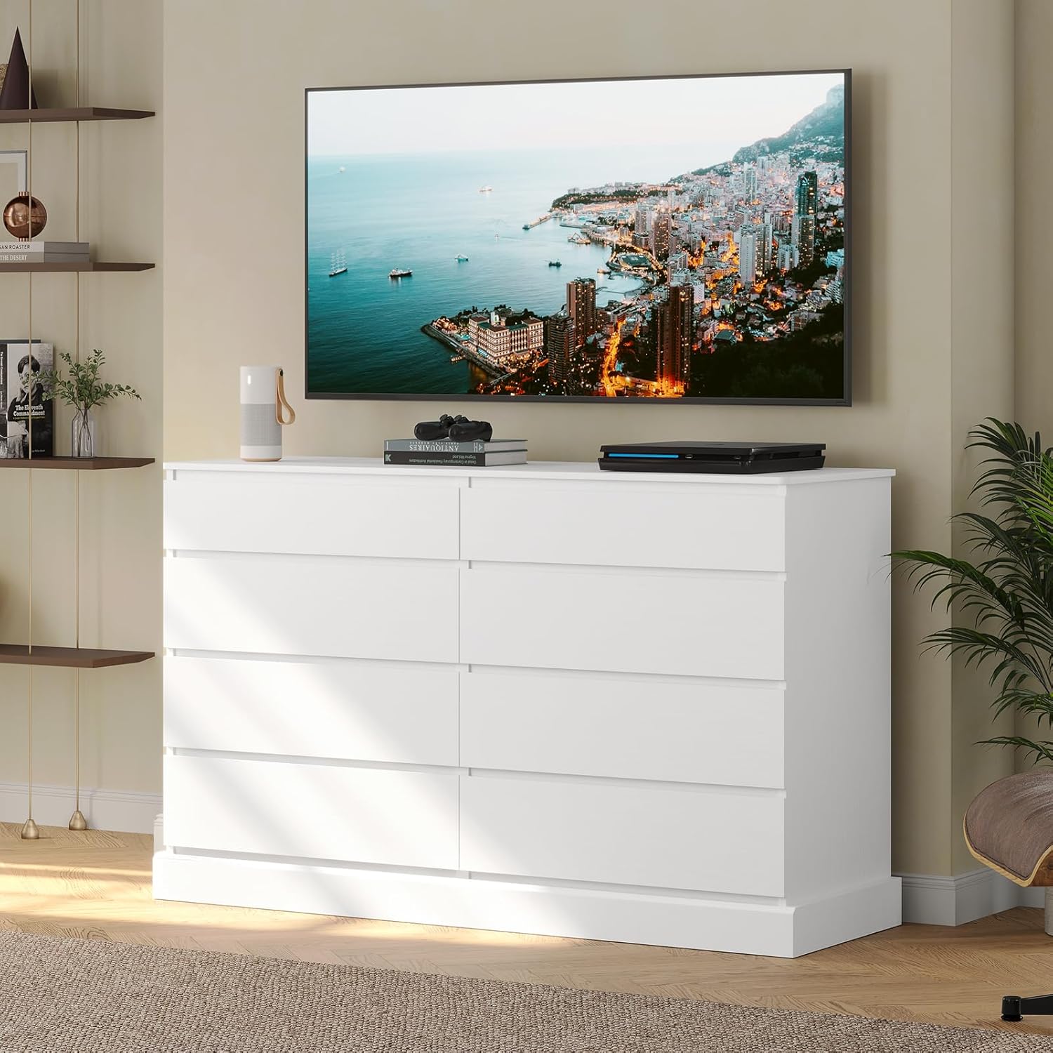 EPHEX 8 Drawers Bedroom Dresser, White Large Double Dressers, Modern Chest of Drawers Storage Organizer for Bedroom, Living Room, Entryway, Dimensions 51.6''L x 15.7''D x 37.7''H