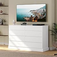 Vista 1 de EPHEX Cómoda de dormitorio con 8 cajones, cómoda doble grande blanca, moderna cómoda organizadora de almacenamiento para dormitorio, sala de estar