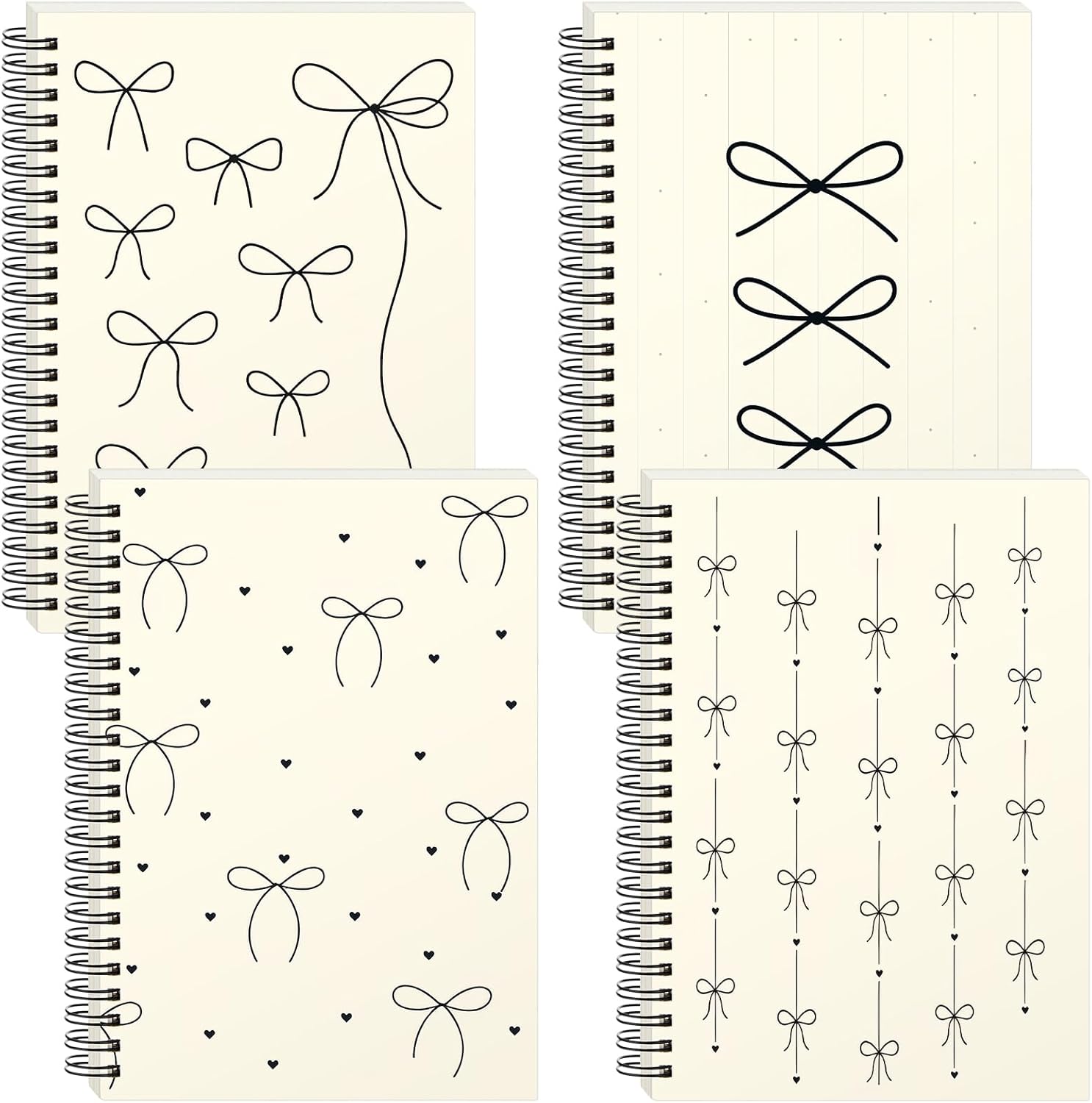 Resurhang 4 Pack Coquette Bow Aesthetic Notebook, A4 Spiral Journals for Women & Girls, Cute Preppy School Notebooks College Ruled, Cute Writing Journal Set for School Office Gift(Pink, Bow Style)