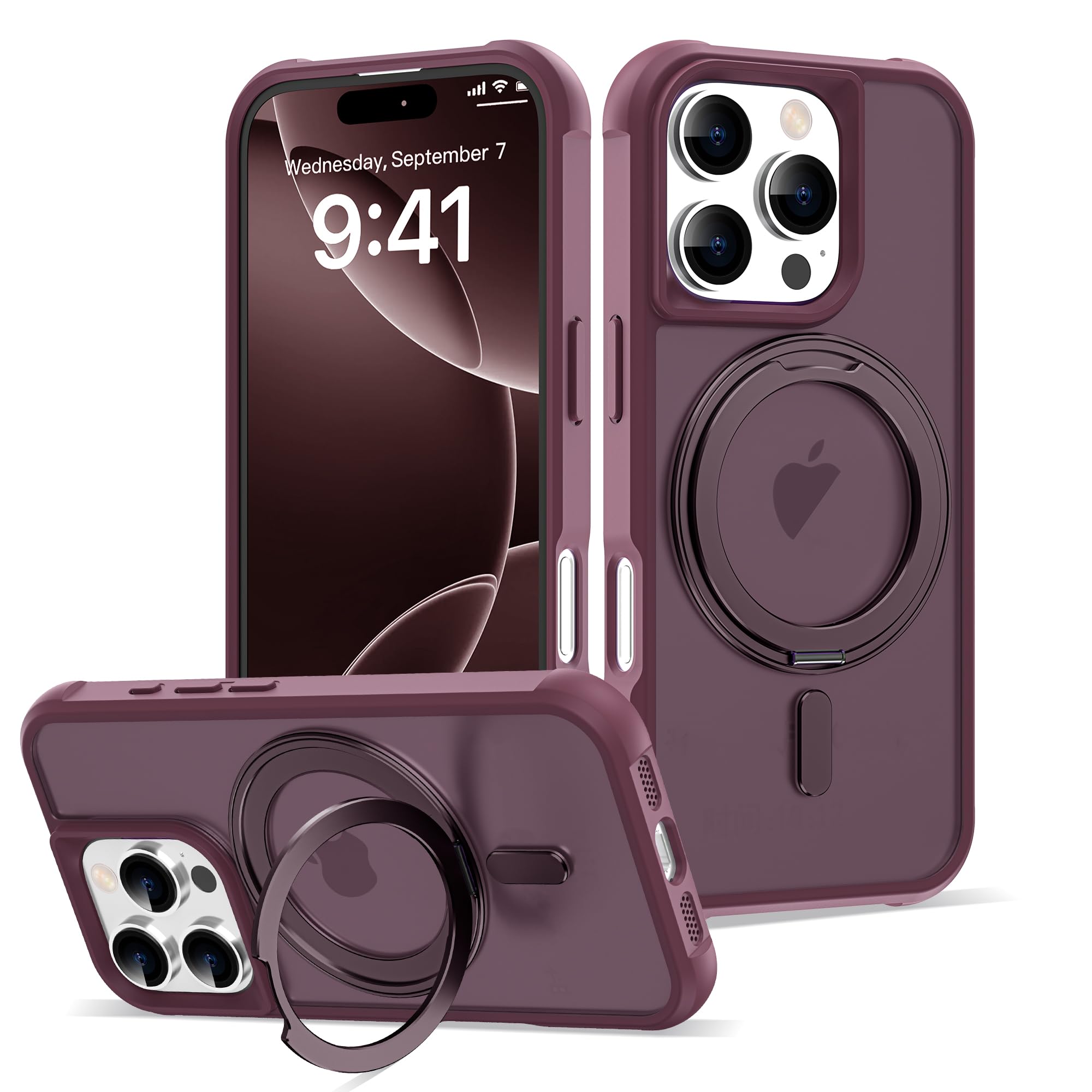 Compatible with iPhone 16 Pro Case with Stand 6.3",Wine Red
