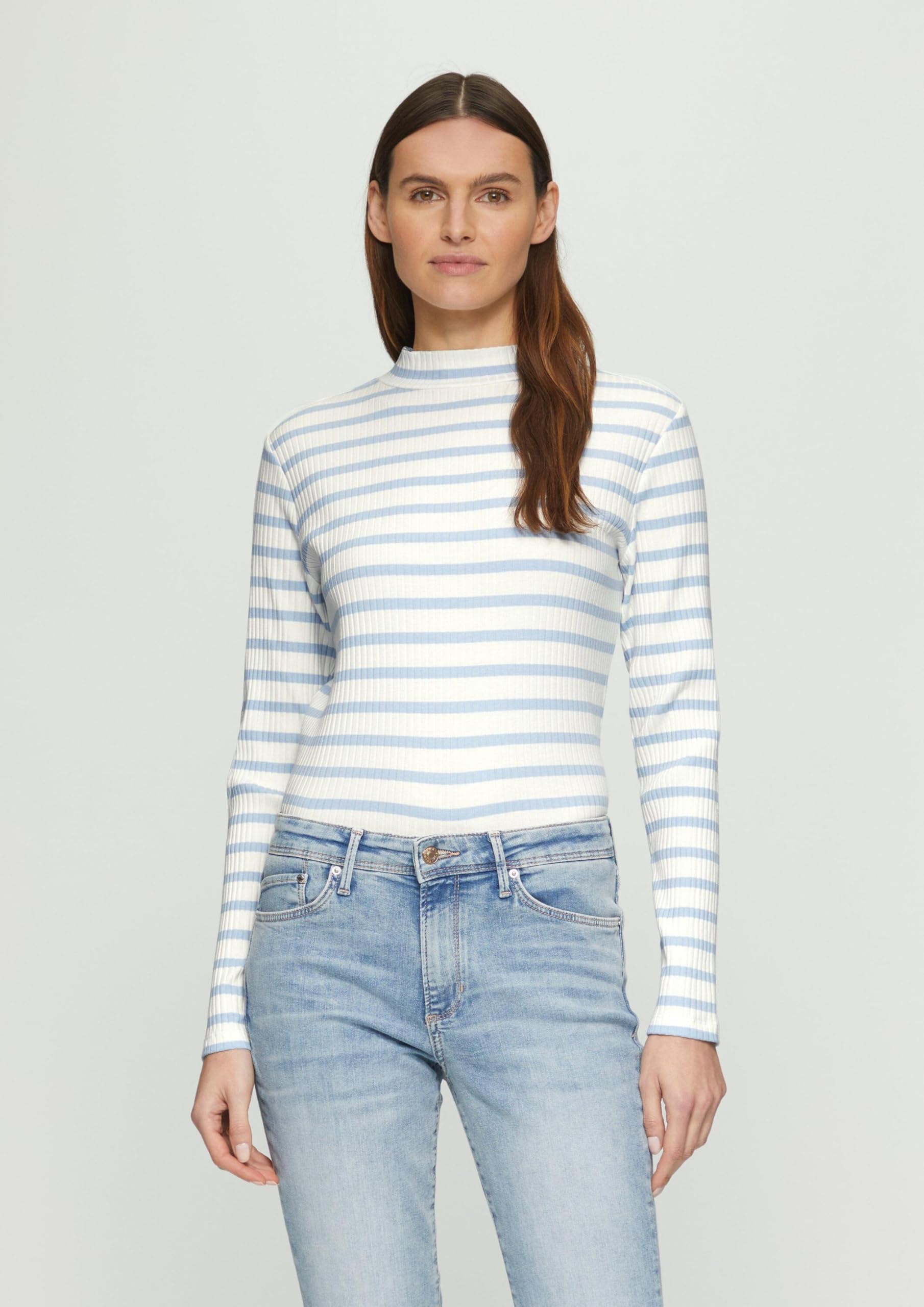 s.Oliver Damen 2157894 Langarmshirt mit Rippstruktur