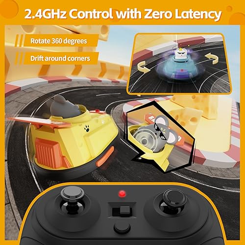 Miniatura 3 de Paquete de 2 autos de control remoto, auto de choque de expulsión RC para niños, auto parachoques de queso de guerra de gatos y ratas, juguetes de