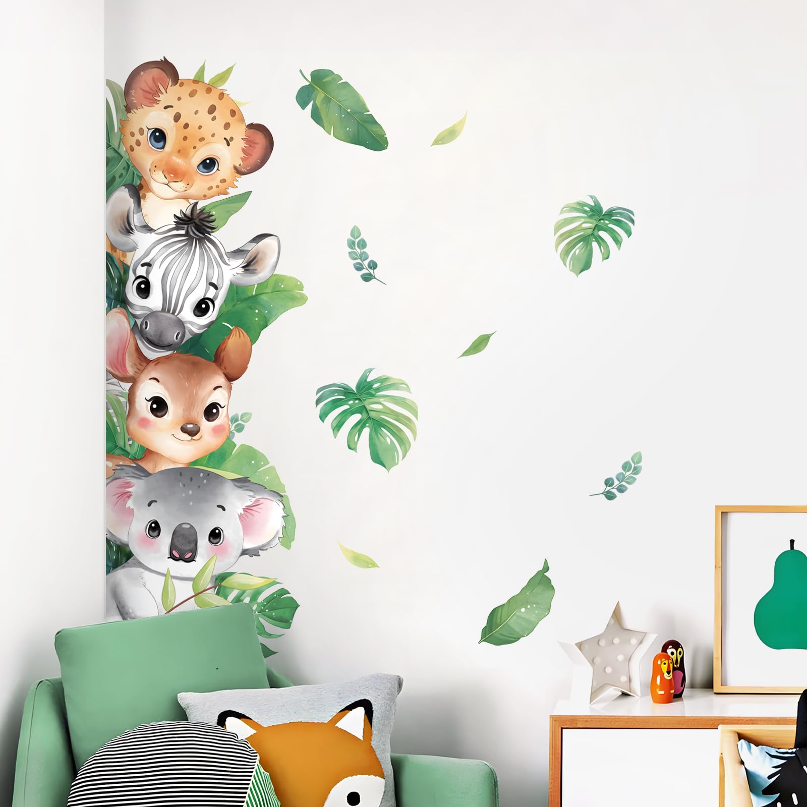 Tanlaby Jungle Animals Wall Stickers Woodland Leopard Deer Zebra Wall Decals Safari Peel and Stick Art Decor for Baby Nursery Kids Bedroom Playroom Daycare Kindergarten - Image 3