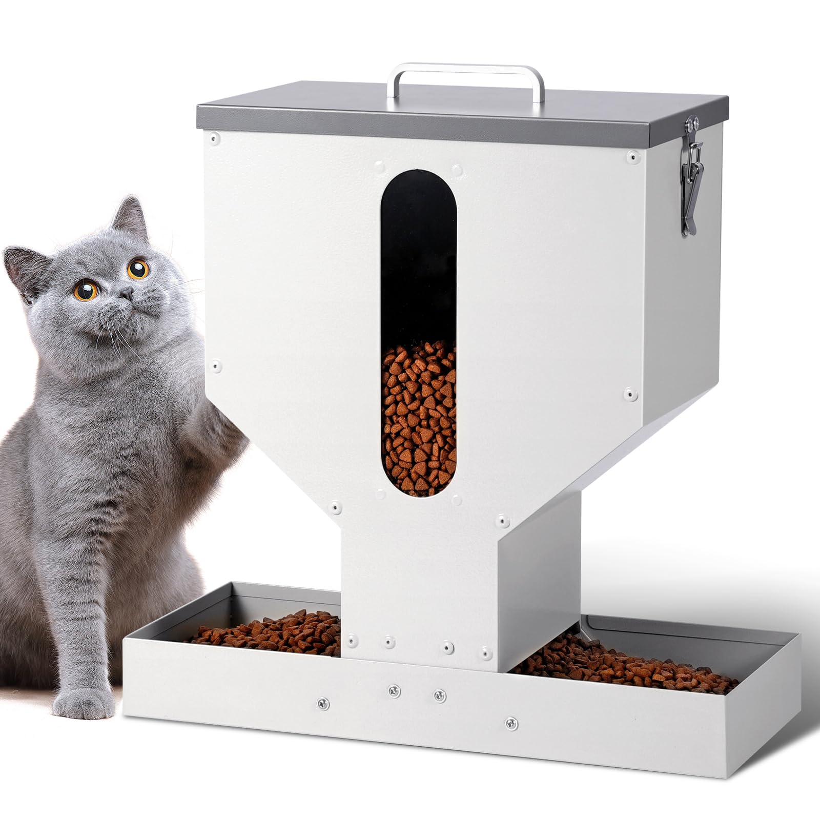Automatic Cat Feeder 2 Cats - 12L Gravity Dual Cat Feeder Outdoor Pet Feeding Station Auto Dry Food Dispenser for Pet Cat Dogs