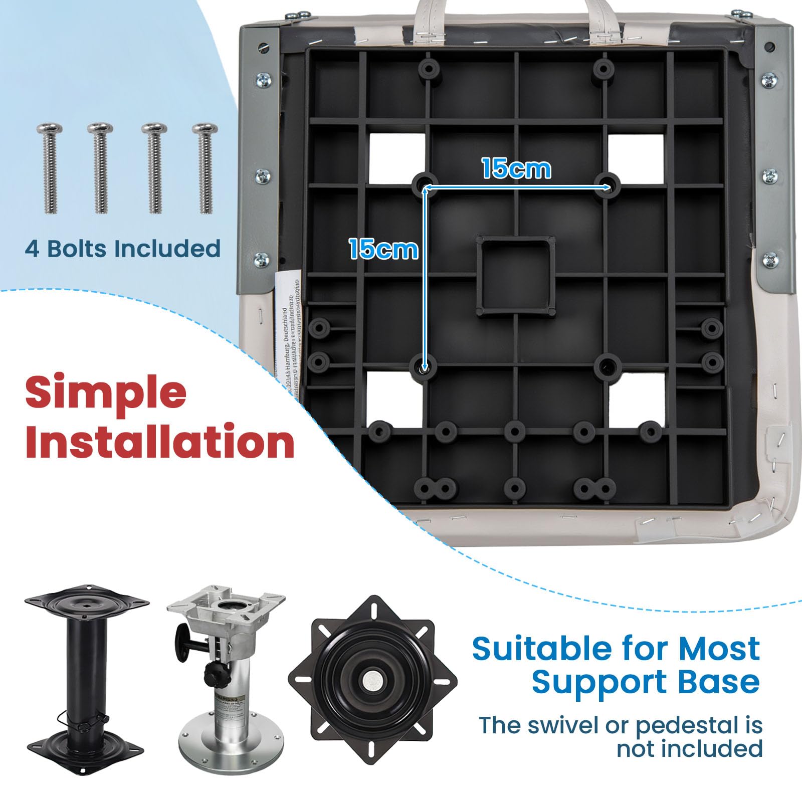 HOMASIS Lot De 2 Sièges De Bateau Pliables, Rembourrés, Avec Assise De 11 Cm D'épaisseur, Chaise De Direction étanche Avec Sangle De Fixation, Siège De Contrôle Ergonomique Pour Bateau, 50 X 42