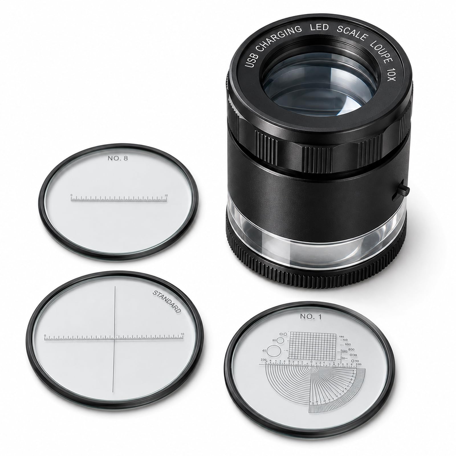 Lupa Recargable para joyeros con Luces LED y 3 Escalas de retícula, Campo de visión de 25 mm, Lupa de Ojo de Enfoque Ajustable para Gemas, Monedas, Relojes, Sellos, Plantas