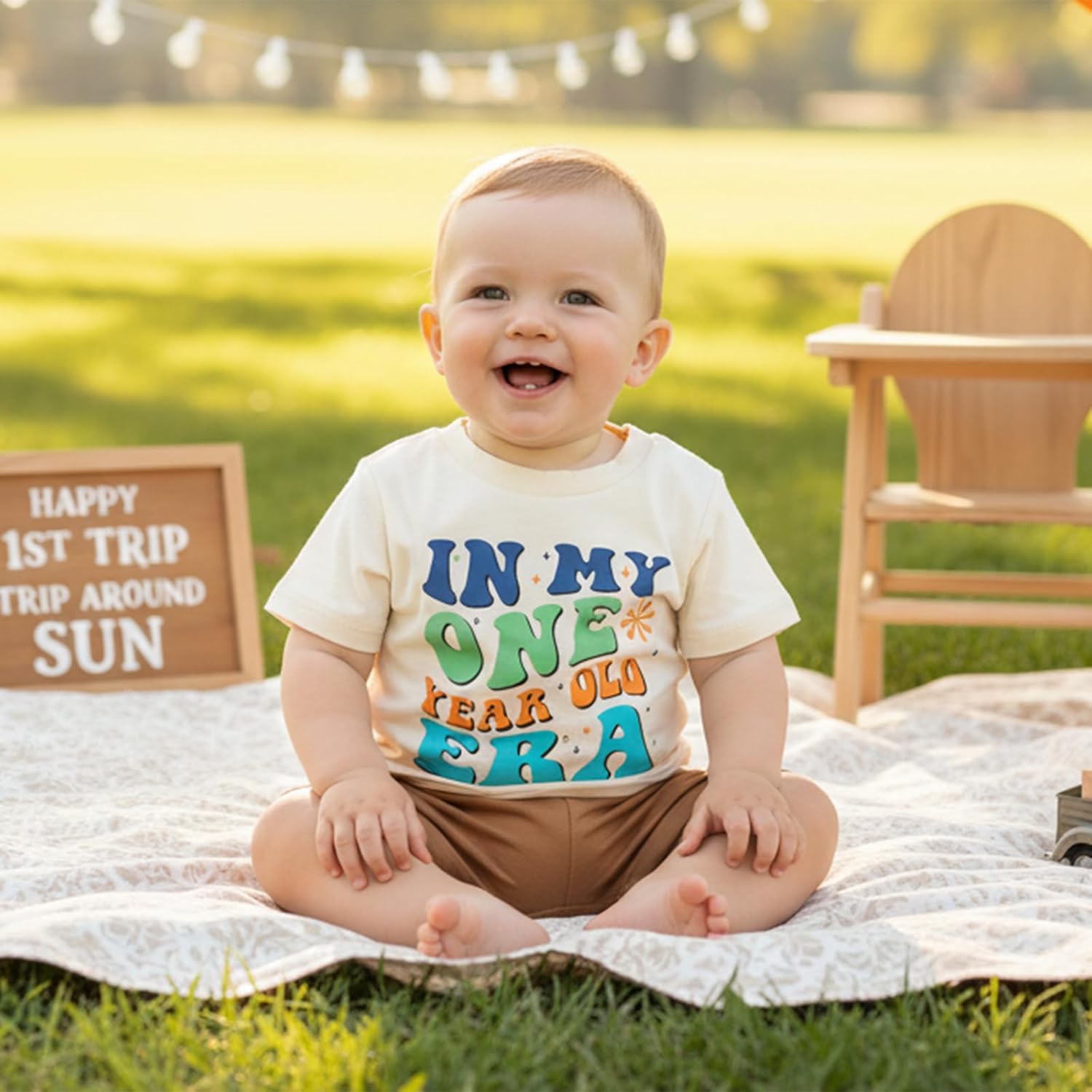 First Birthday Baby Boy Outfit In My One Year Old Era T-Shirt Shorts Set image 2