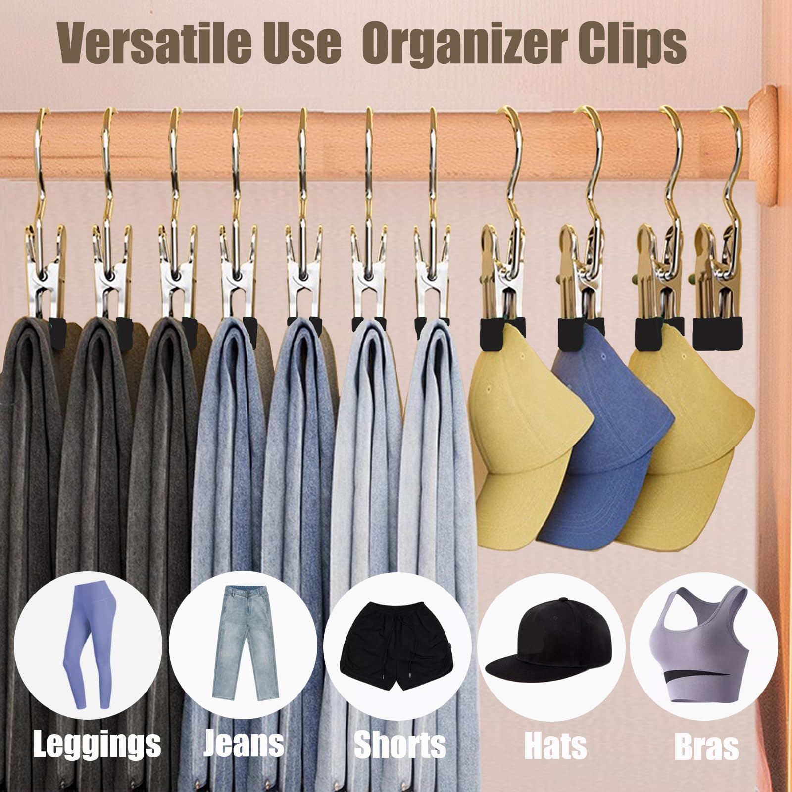 Perchas para pantalones con clips, organizador de leggings de metal para armario, paquete de 20 perchas que ahorran espacio con clips para pantalones de yoga, organizadores de armario y almacenamiento