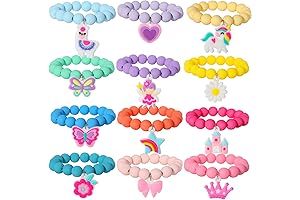 PinkSheep Rainbow Bracelet Sets For Little Girls- Charming Unicorn Silicone Beaded Bracelets-...