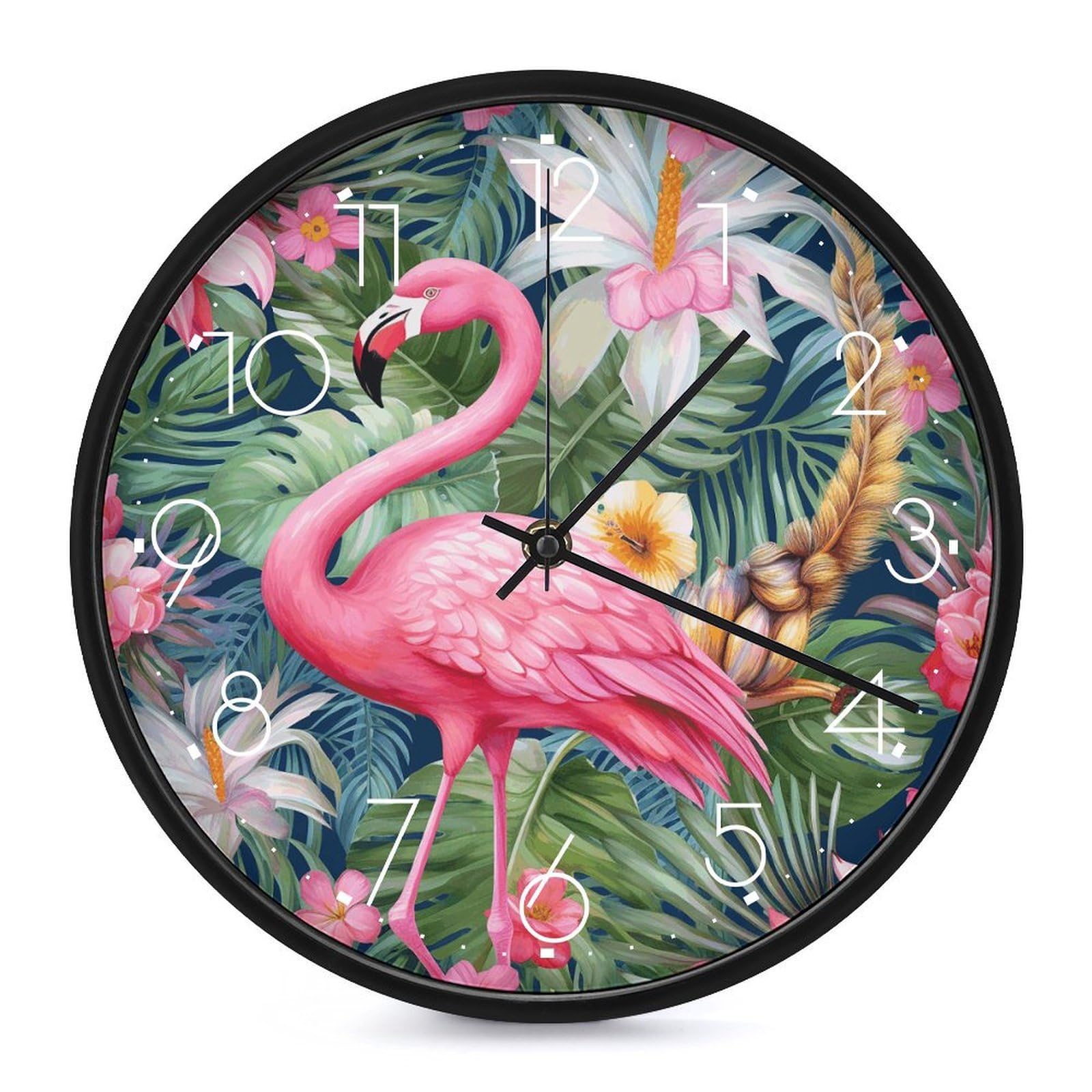 Horloge murale ronde flamant rose silencieuse sans tic-tac pour dormir calme