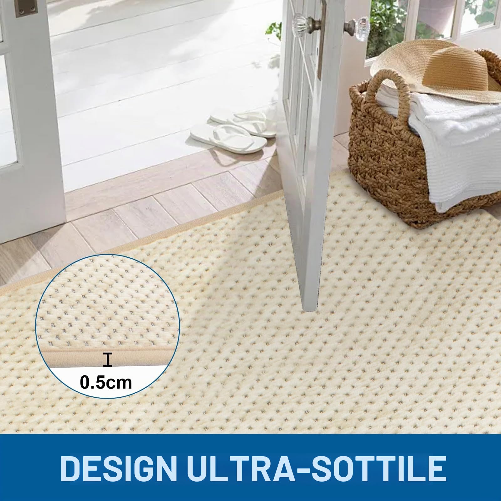 Tappeto Bagno 50 x 150 cm, Tappetino in Microfibra, Tappeti in Gomma Antiscivolo Assorbente, Soffice Tappetini Doccia, Lavabile in Lavatrice, Adatto per Doccia, Bagno, Beige