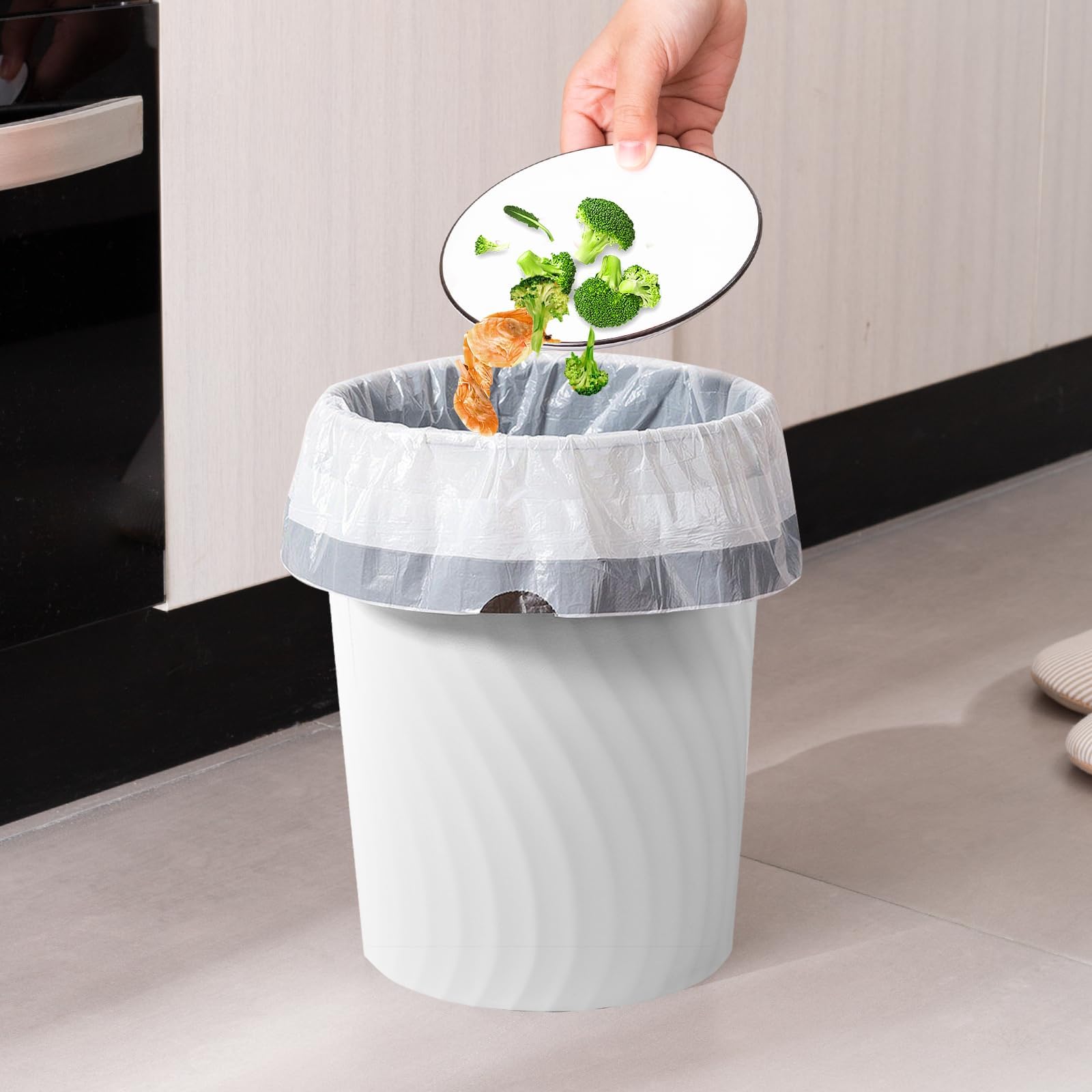 YGJT Lot de 3 Poubelles en Plastique avec 6 Rouleaux de Sacs Poubelle | LCorbeille à Papier 7 L - pour Bureau, Salle de Bain, Cuisine ou Chambre, Format Compact 24,9 x 20 x 16,5 cm Blanc