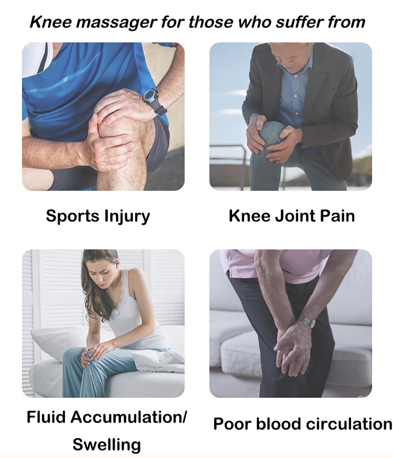 Kniemassagegerät mit Kniegurten, Wiederaufladbares Kniemassagegerät für Knie Schmerzlinderung, 3 Stufen Wärme & LED-Anzeige, Kabellose Kniebandage für Damen Herren